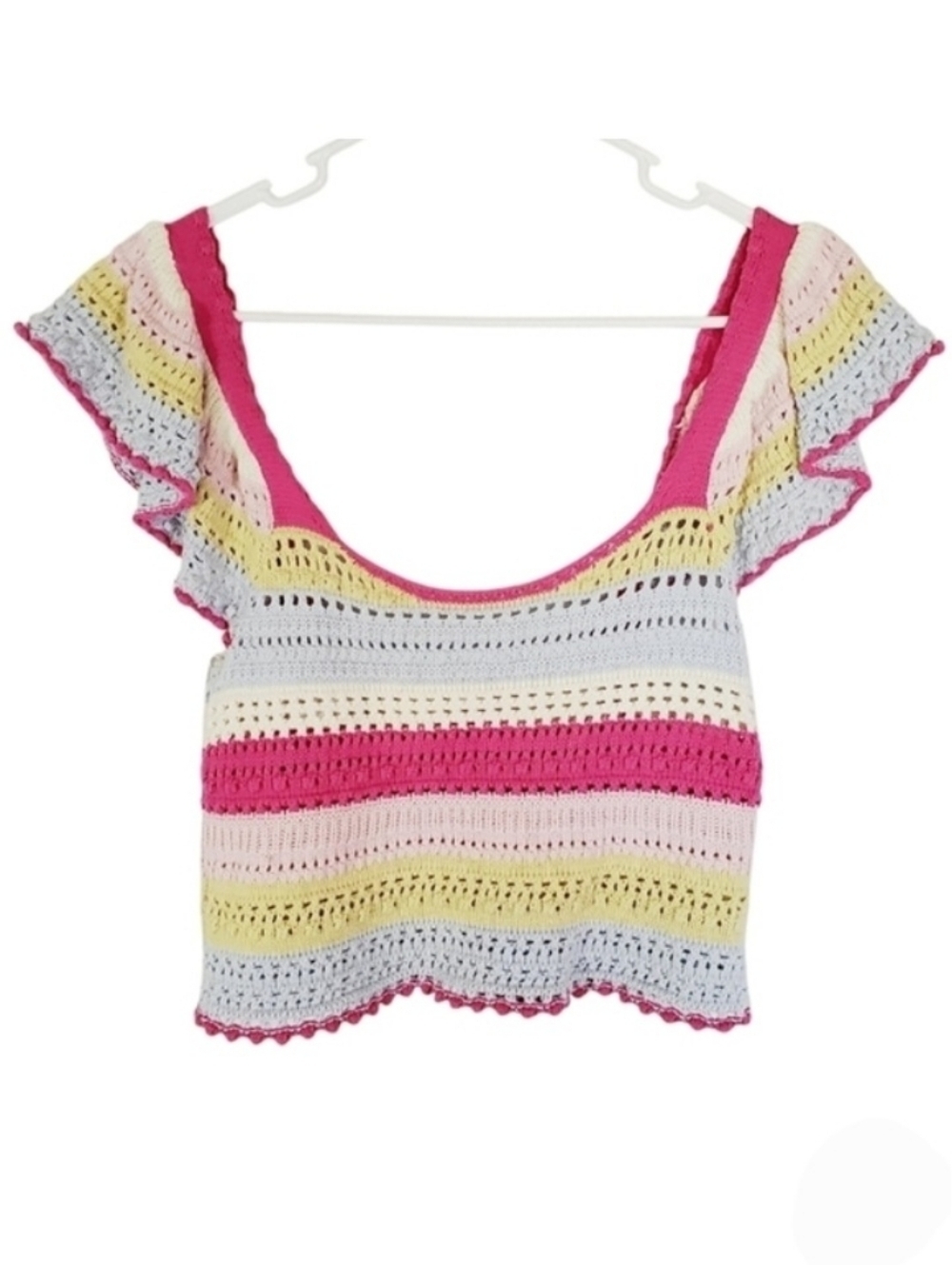 2045 * Sincerely Jules Crochet Crop Top Pink Yellow Size S